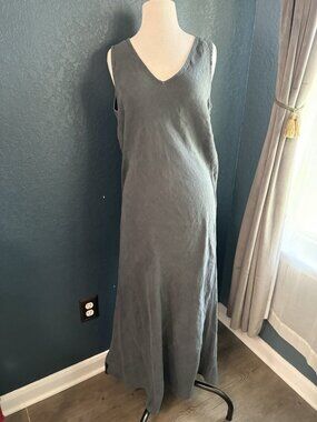 Match Point USA 100% Linen Tunic Maxi Dress Sz XL Dark Gray Resortwear Lagenlook